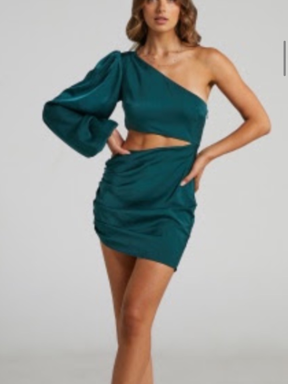 NWT Showpo Green One Shoulder Dress | Long Sleeve Asymmetrical Evening Dress 6